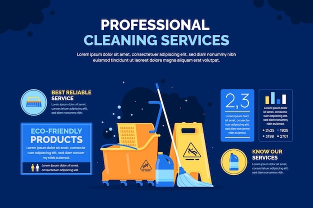 平面設(shè)計(jì)清潔服務(wù)信息圖表模板